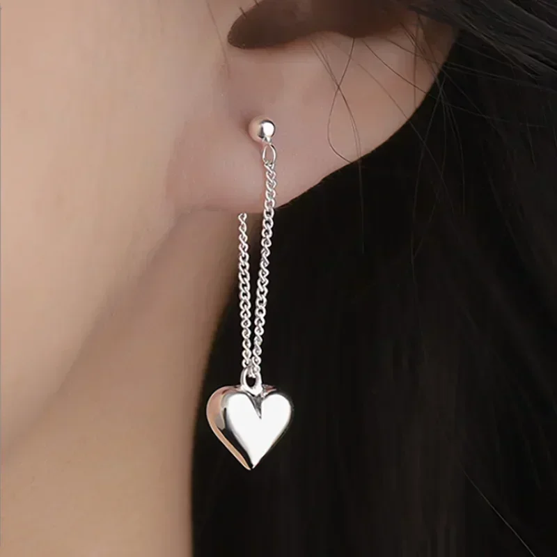 925 Sterling Silver Heart Chain Earrings